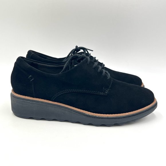 WIDE Clarks Womens Sharon Noel Black Nubuck Leather